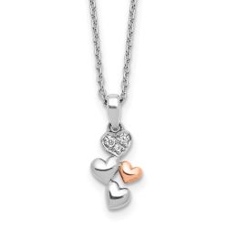 Noble Jasmine White Ice Sterling Silver Rhodium-plated Rose-tone 18 inch Diamond Heart  Necklace with 2 inch Extender