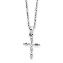 Warm Moon Subtle Ridge White Ice Sterling Silver Rhodium-plated 18 inch Diamond Cross plus 2 inch Extender