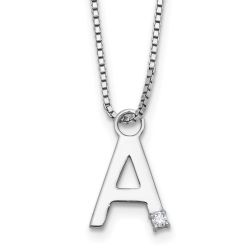 Majestic Moon Modern Pebble White Ice Sterling Silver Rhodium-plated 18 inch Diamond Letter A Initial Necklace plus 2 inch Extender