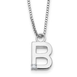 Pure Ash Winter Ash White Ice Sterling Silver Rhodium-plated 18inch Diamond Letter B Initial Necklace plus 2 inch Extender