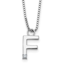 Emerald Aurora White Ice Sterling Silver Rhodium-plated 18 inch Diamond Letter F Initial Necklace plus 2 inch Extender