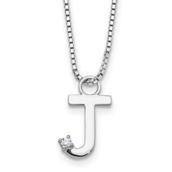 Minimal Breeze Modern Sonata White Ice Sterling Silver Rhodium-plated 18 inch Diamond Letter J Initial Necklace plus 2 inch Extender