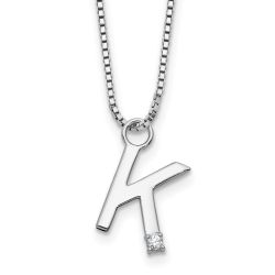 Majestic Maple White Ice Sterling Silver Rhodium-plated 18 inch Diamond Letter K Initial Necklace plus 2 inch Extender