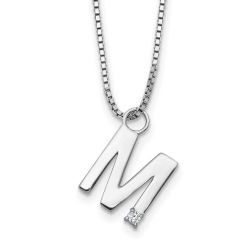 Azure Ember White Ice Sterling Silver Rhodium-plated 18 inch Diamond Letter M Initial Necklace plus 2 inch Extender