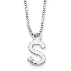 Sapphire Sky Warm Aria White Ice Sterling Silver Rhodium-plated 18 inch Diamond Letter S Initial Necklace plus 2 inch Extender