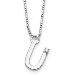 Silken Comet Noble Sky White Ice Sterling Silver Rhodium-plated 18 inch Diamond Letter U Initial Necklace plus 2 inch Extender