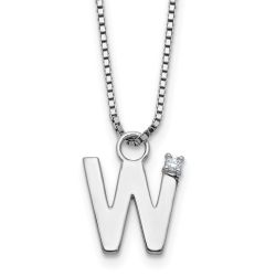 Satin Meadow White Ice Sterling Silver Rhodium-plated 18 inch Diamond Letter W Initial Necklace plus 2 inch Extender