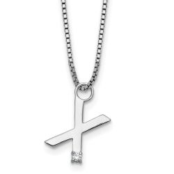 Satin Meadow Sleek Zephyr White Ice Sterling Silver Rhodium-plated 18 inch Diamond Letter X Initial Necklace plus 2 inch Extender
