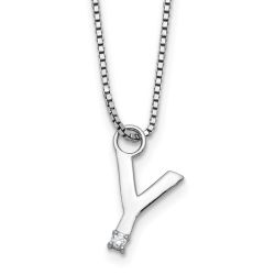 Sculpted Sun White Ice Sterling Silver Rhodium-plated 18 inch Diamond Letter Y Initial Necklace plus 2 inch Extender