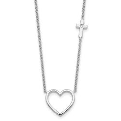 Crystal Moon Sunlit Halo White Ice Sterling Silver Rhodium-plated Diamond Heart and Cross 18 inch Necklace plus 2 inch Extender