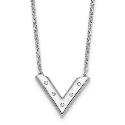 Iridescent Aria White Ice Sterling Silver Rhodium-plated 18in Diamond V Shape Necklace plus 2in Extender
