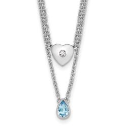 Minimal Marigold Delicate Prelude White Ice Sterling Silver Rhodium-plated 18 inch Diamond Heart and Blue Topaz Teardrop Necklace with 2 inch Extender