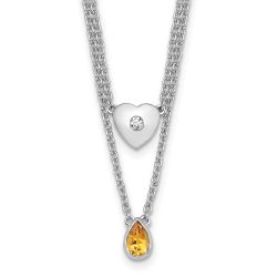 Dusk Comet Sapphire Sonata White Ice Sterling Silver Rhodium-plated 18 inch Diamond Heart and Citrine Teardrop Necklace plus 2 inch Extender