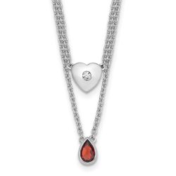 Summer Anthem White Ice Sterling Silver Rhodium-plated 18inch Diamond Heart and Garnet Teardrop Necklace plus 2 inch Extender