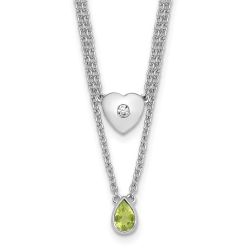 Gleaming Anthem Elysian White Ice Sterling Silver Rhodium-plated 18 inch Diamond Heart and Peridot Teardrop Necklace plus 2 inch Extender