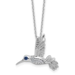 Spring Jasmine Azure Grove White Ice Sterling Silver Rhodium-plated Diamond and Sapphire Humming Bird 18 inch Necklace plus 2 inch Extender