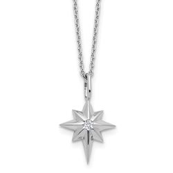 Iridescent Shore Gleaming Zephyr White Ice Sterling Silver Rhodium-plated Star with a Diamond 18inch Necklace plus 2 inch Extender