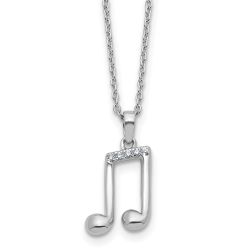 Lustrous Aurora Soft Halo White Ice Sterling Silver Rhodium-plated Diamond Music Note 18 inch Necklace plus 2 inch Extender