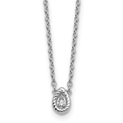 Subtle Willow White Ice Sterling Silver Rhodium-plated 18in Diamond Twisted Teardrop Necklace plus 2in extender