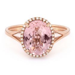 Front view diamond and created morganite fashion ring white gold
