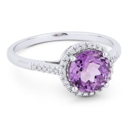 Front view diamond and amethyst fashion ring white gold