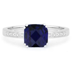 Front view diamond and created blue sapphire fashion ring white gold