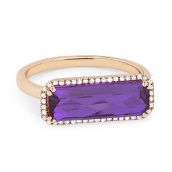 Front view diamond and amethyst fashion ring rose gold
