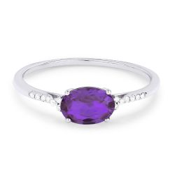 Front view diamond and amethyst fashion ring white gold