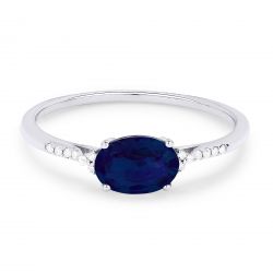Front view diamond and created blue sapphire fashion ring white gold