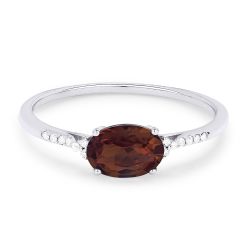 Front view diamond and garnet fashion ring white gold