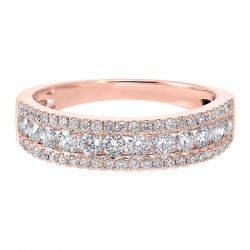 14KT Pink Gold & Diamond 3 Row Fashion Ring