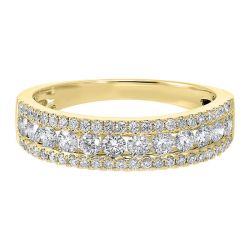 14KT Yellow Gold & Diamond 3 Row Fashion Ring  - 1/3 ctw