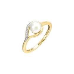 14k Yellow Gold .02ctw Diamond and Pearl Ring