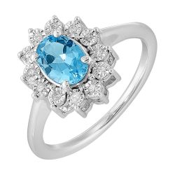 Caelina Sterling Silver Blue Topaz and Diamond Ring