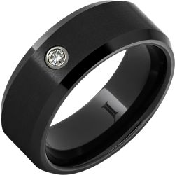 Black Diamond Ceramic Ring with Diamond and Satin Finish