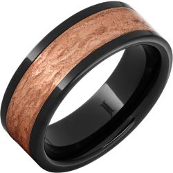 Black Diamond Ceramic Royal Copper Inlay Ring With Hand Carved Surface