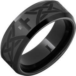 Black Diamond Ceramic Christian Cross and Knot Beveled Ring