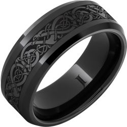 The Viking Black Diamond Ceramic Engraved Ring