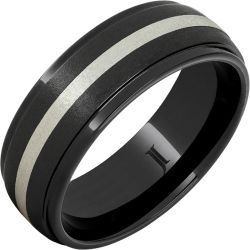 Black Diamond Ceramic Ring With Sterling Silver Inlay and Stone Finish