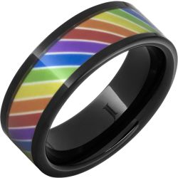 Black Diamond Ceramic Ring with Rainbow Inlay