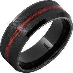 Barrel Aged Black Diamond Ceramic Ring with Cabernet Wood Inlay and Grain Finish