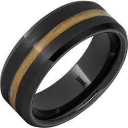 Barrel Aged Black Diamond Ceramic Ring with Chardonnay Wood Inlay and Grain Finish