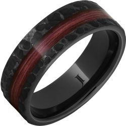 Barrel Aged Black Diamond Ceramic Ring with Cabernet Wood Inlay and Moon Crater Carving