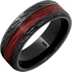 Barrel Aged Black Diamond Ceramic Ring with Cabernet Wood Inlay and Bark Finish