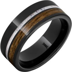 Barrel Aged Black Diamond Ceramic Ring with Bourbon Wood and Deer Antler Inlays