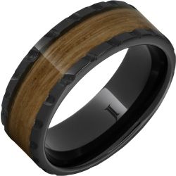 Barrel Aged Black Diamond Ceramic Ring with Single Malt Scotch Whiskey Inlay and Scored Finish