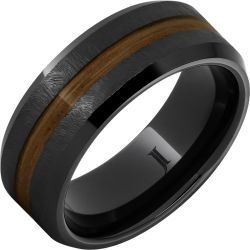Barrel Aged Black Diamond Ceramic Ring with Rye Whiskey Wood Inlay