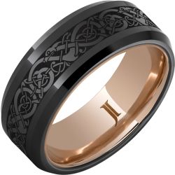 The Viking Hidden Gold  Black Diamond Ceramic Engraved Ring
