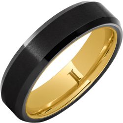 Hidden Gold Black Diamond Ceramic Ring with Satin Finish
