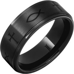 Ichthus Black Diamond Ceramic Christian Symbol Ring
